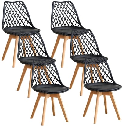NaevaMi Eetkamerstoelen - Eetkamerstoelen Set van 6 - Eetkamerstoelen met Houten Poten - Modern en Minimalistisch - Pu Gewatteerde Zitting - Beukenhout Benen - Nordic Stoel Voor Keuken Woonkamer/Eetkamer - Zwart