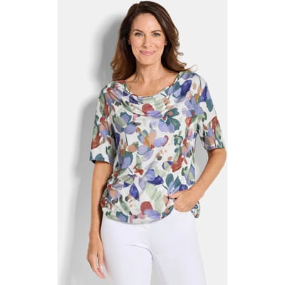 Jersey shirt met watervalhals - meerkleurig / gedess. - Gr. 22 van Goldner Fashion