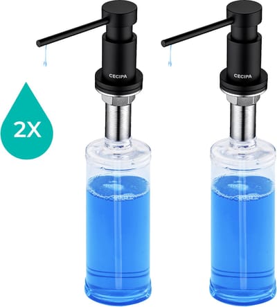 CECIPA max Zeepdispenser zwart - SET (2x) - Zeeppompje Keuken - Inbouw zeepdispenser Voor Douche Keuken - Zeepdispenser Met 300ml fles - zeepdispenser set -Zwart