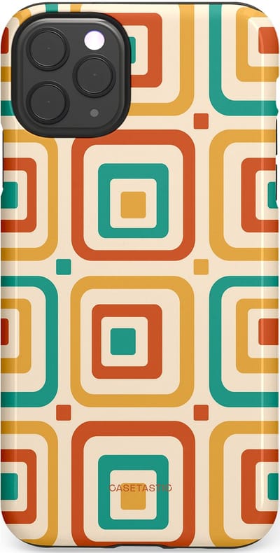Casetastic hoesje geschikt voor Apple iPhone 11 Pro Max - Dubbellaagse bescherming - Retro Vierkant verlangen - Fashion Case - Crème Terracotta Goud Turquoise