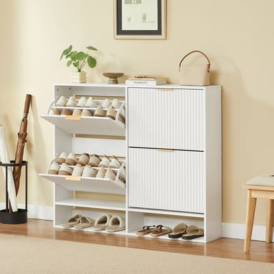 Schoenenkast - Smal Ontwerp Met Verstelbare Planken En Kantelbeveiliging - Voor Hal En Gang - MDF - Wit - 120 x 24 x 102 Cm