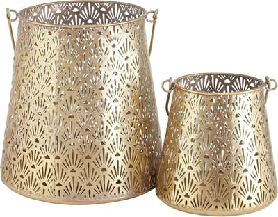 Decoratieve Lantaarns - Set van 2 - Sfeervolle Avonden - Handgemaakt IJzerwerk - 8.75 en 6 Inch - Goudkleurig