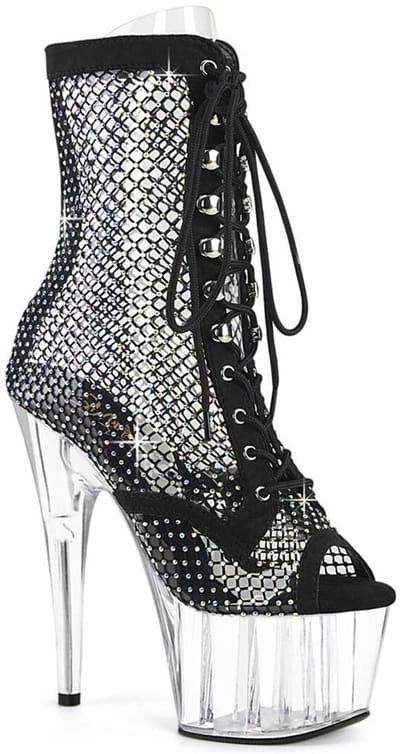 Pleaser - ADORE-1021RM Plateau Laarzen, Paaldans schoenen - US 5 - 35 Shoes - Zwart/Transparant