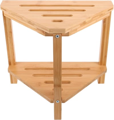Bamboe Douchekruk - Voetenbankje Hoekbankje - Comfortabel Douchen - Met Antislip Voeten - 37x34x21.9cm - Beige
