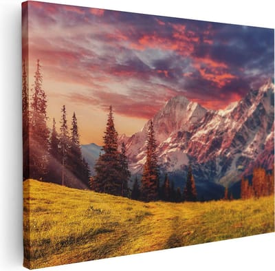 Artaza Canvas Schilderij Zonsondergang - 40x30 cm - Klein - Wanddecoratie Bergen - Muurdecoratie Natuur - Kamer Accessoires Bos