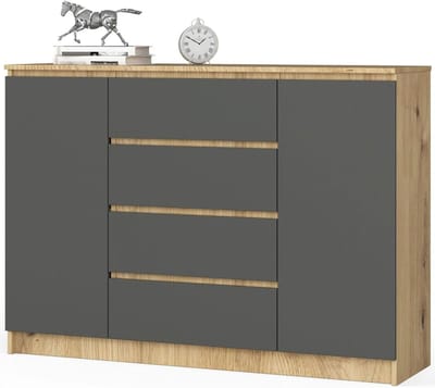 Ladekast - Opbergmeubel - Woonkamer Inrichting - Modern Design - 138 cm Breed - Eiken Grijs