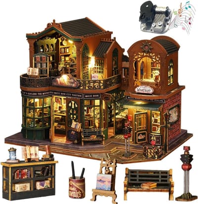 Miniatuurhuis Bouwpakket - Houten Poppenhuis - Creatieve Hobby - Inclusief Led Verlichting - 23.5 x 17.2 x 18.3 cm