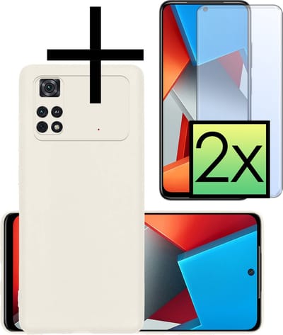 Hoesje - Met 2x Screenprotector - Geschikt voor Xiaomi Poco X4 Pro 5G - Sterk & Shockproof - Back Cover - Siliconen Case - Telefoon Hoes - Wit