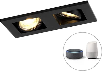 QAZQA qure - Moderne Dimbare LED Smart Inbouwspot incl. wifi met Dimmer - 2 lichts - L 19 cm - Zwart - Woonkamer | Slaapkamer | Keuken