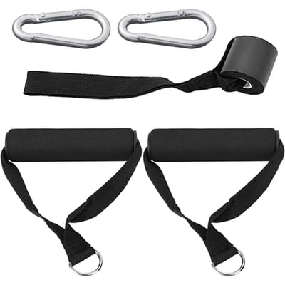 5 stuks Oefenset Workout Handgrepen Deuranker Karabijnhaken voor Oefenweerstandsbanden Kabel black