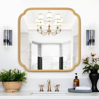 Vierkante Wandspiegel Goud 61x60 cm met Afgeronde Hoeken - Moderne Badkamerspiegel