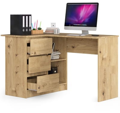 Hoekbureau Links B16 / Computerbureau / Computer Tafel / Bureautafel Rechts / Artisan Eik / 124 x 77 x 85 cm