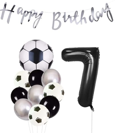 Cijfer Ballon 7 | Snoes Champions Voetbal Plus - Ballonnen Pakket | Zilver en Zwart