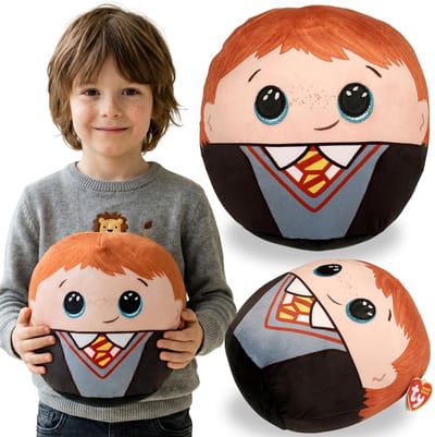 TY Harry Potter Ron Wemel Zacht sierkussen, SQUISHY BEANIES, sierkussen voor in de kamer – rond knuffeltje 22cm