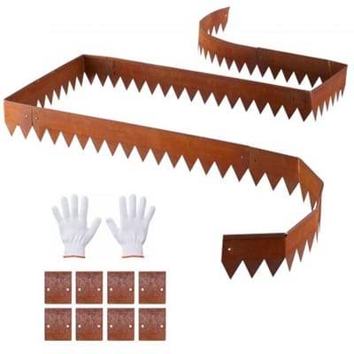 VEVOR Gazonrand, 6-Delige Set, 1016x152 mm, Cortenstaal Randafwerking voor Bloembedden met 8 Verbindingsplaten, Flexibele Border, Gazonafwerking, Metalen Maairand, Tuinhek voor Bloembedden en Tuinpaden