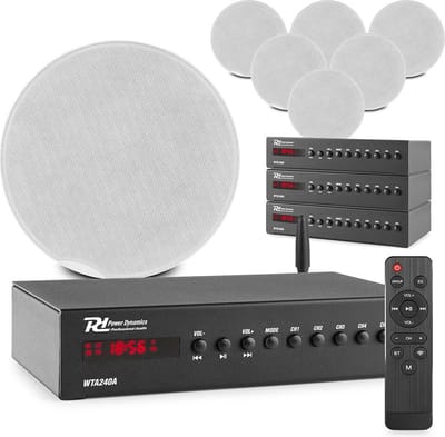 Power Dynamics multiroom 4-zone smart WiFi plafondspeaker systeem - Voor 4 kamers - Met Bluetooth