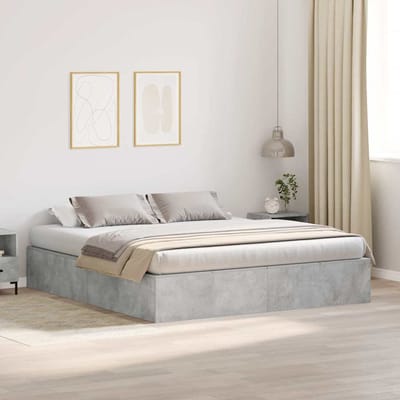vidaXL - Opbergbedframe - met - opslag - Beton - Grijs - 200 - x - 200 - cm - Bewerkt - hout