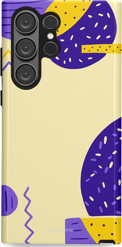 Casetastic hoesje geschikt voor Samsung Galaxy S23 Ultra - Dubbellaagse bescherming - Geo zigzag - Fashion Case - Crème Blauw Geel