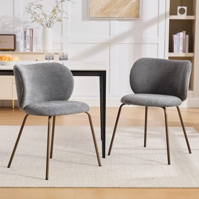 Eetkamerstoel - 2 Stuks - Chenille Stoel Modern Design - Gebogen Rugleuning Comfort - Bronzen Metalen Poten - Grijs