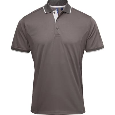 Premier Heren Coolchecker Contrast Pique Poloshirt (Donkergrijs/zilver)