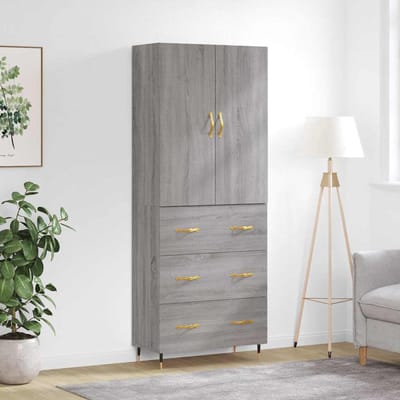 vidaXL - Hoge - kast - 69,5x34x180 - cm - bewerkt - hout - grijs - sonoma - eikenkleurig