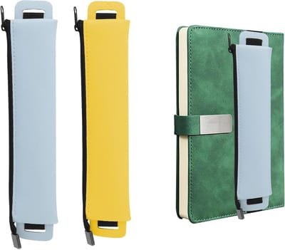 Ruime 2-delige Pennenhouder met Elastische Band - Beschermende PU Leren Etui voor Pennen en Potloden (Blauw, Geel)