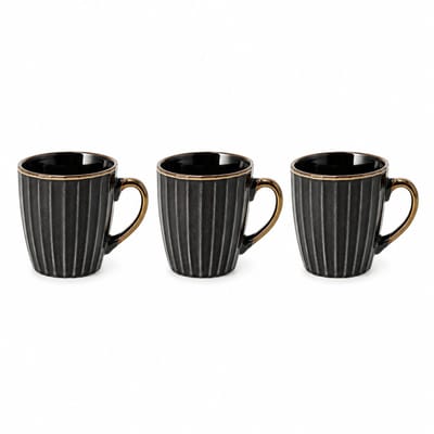 Koffiemokken 200ml Set van 3 – Zwart Gouden Mokken met Oor – Keramische Koffiemokken, Cappuccino Kopjes, Koffiekopjes, Theekopjes en Koffiebekers