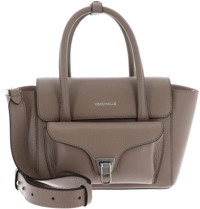 COCCINELLE Leren handtas schoudertas Double Beat Grained Leather Handbag Warm Taupe