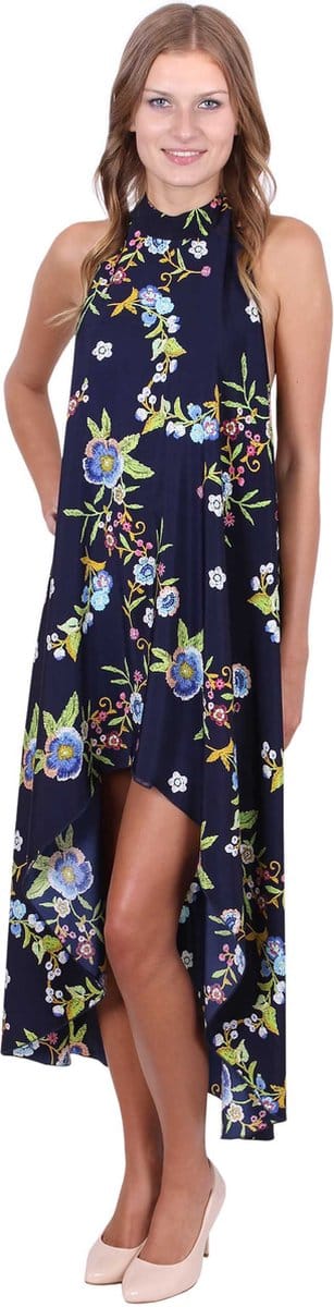 Marineblauwe bloemenjurk
