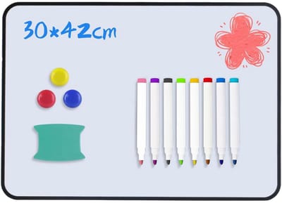 whiteboard, droog afwisbaar, A3-formaat, dubbelzijdig whiteboard, met droog afwisbare pennen, gum, magneten voor kantoor, studenten, tekenen, 42 x 30 cm