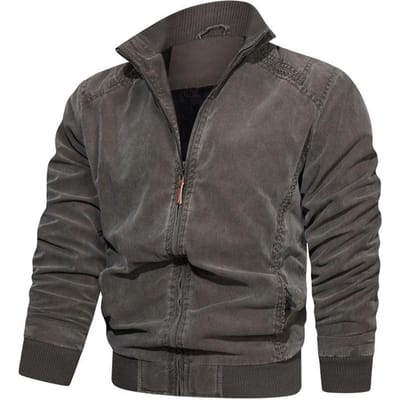 Katoen Verwassen Vintage Heren Herfstjas Casual Los Pak Heren Opstaande Kraag Herenkleding 6XL gray