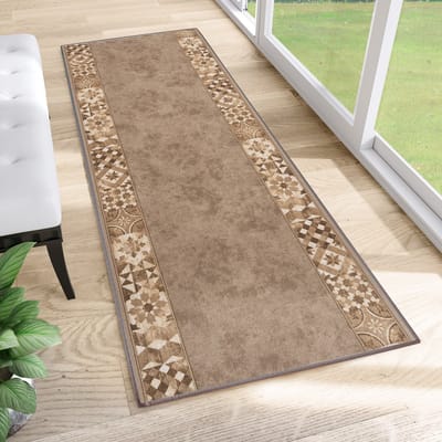 Tapiso Antislip Rubber Loper Vloerkleed Mat Bruin Oriental Gang Woonkamer Rubbermat Tapijt Maat- 100x100