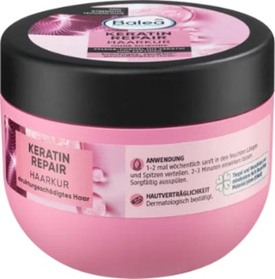 Balea Professional Keratin Repair Haarkuur - 300 ml | Haarbehandeling voor beschadigd haar - Verzorgende Formule met Keratine en Peptide | Siliconenvrij