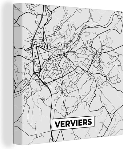 Canvas Schilderij België – Verviers – Stadskaart – Kaart – Zwart Wit – Plattegrond - 20x20 cm - Wanddecoratie