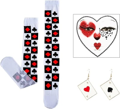 Carnaval Kostuum Magiër Oorbellen met Pokerkaarten en Hartenthema voor Casino Feestaccessoires, Rood, Één Maat