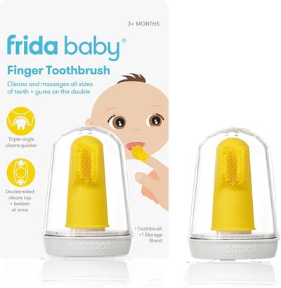 Baby Vinger Tandenborstel - Eerste Poetser - Mondhygiëne Baby - Triple Hoek Borstels - 3 Maanden+ - Geel