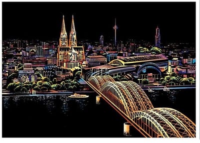 Scratch Art  Cologne Cathedral - 410 x 287 mm - Kras tekeningen - Scratch painting