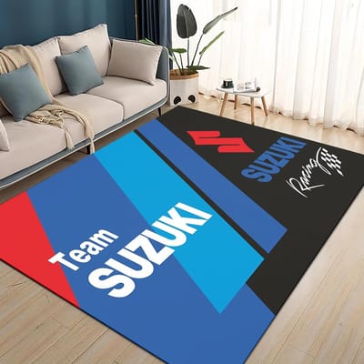 3D Raceauto S-SUZUKI Logo Motorfiets Tapijt Vloerkleed voor Woonkamer Slaapkamer Huis Sofa Decoratie, Kinderen spelen Antislip Vloermat 60*90cm