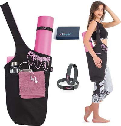 Yogamat Tas - Draagtas Accessoires - Sporten Buiten - Ruim Ontwerp - 33.5 Inch Lengte - Zwart Roze