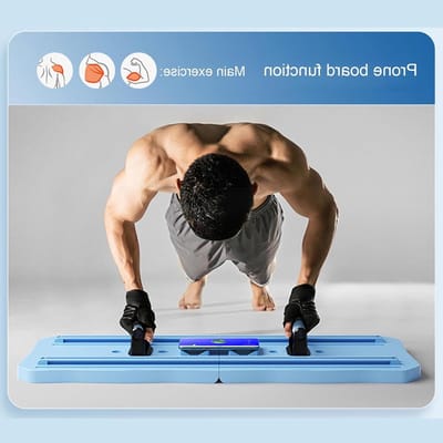 Pilates Plank - Trainingsbord Buikspieren - Full Body Workout - Geïntegreerde Telefoonstandaard - 93 x 36.7 cm - Blauw
