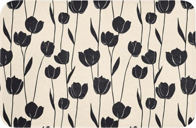 Badmat 60x40 cm - Antislip - Tulpen - Patroon - Zwart - Badmatten voor badkamer - Badkamermat - Douchemat - Badkamer mat
