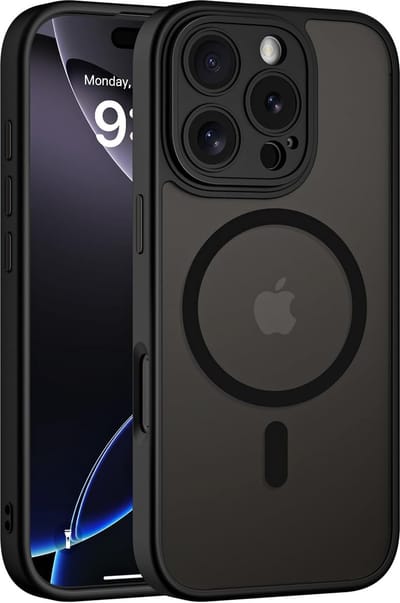 Casemania Hoesje Geschikt voor Apple iPhone 16 Pro - Zwart - Matte Armor Back Cover met Camera Bescherming - Geschikt voor MagSafe - Extra Sterk