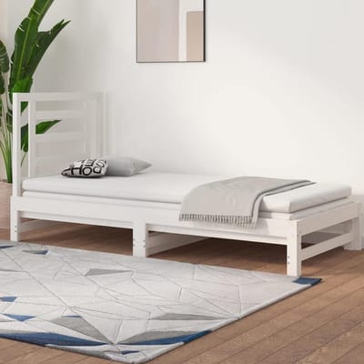 Uittrekbaar Bed - Logeerbed Bank - Woonkamer Gebruik - Massief Grenenhout - 2x 90x200cm - Wit