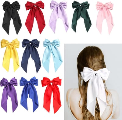 12x Grote Haarstrikken met Lange Staart | Franse Haarspeld Clips voor Dames en Meisjes