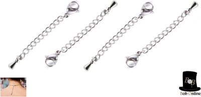 Bob Online™ - 4 Stuks - Roestvrijstalen Verlengketting met Bal Bedel Hanger – Roestvrijstalen Eindketting – DIY Armband Verlengketting – Karabijnhaak Verlengketting voor Sieraden Maken – 7cm Karabijnhaak Verlengketting – SS Lobster Extender Chain