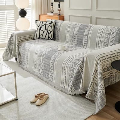 Bank plaid - Geweven deken - Bank decoratie - Omkeerbaar ontwerp - 180 x 130 cm - Grijs