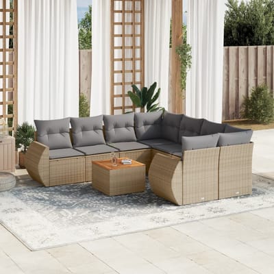 vidaXL - 9-delige - Loungeset - met - kussens - poly - rattan - beige