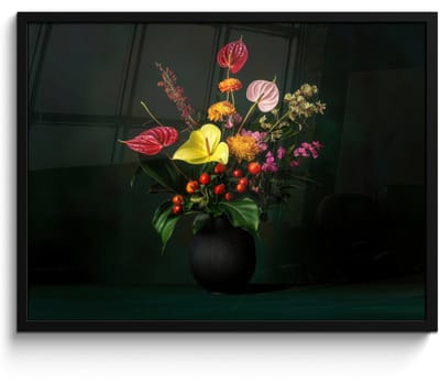 Poster in lijst - Fotolijst 70x50 cm - Posters - Bloemen - Vaas - Zwart - Posterlijst zwart - Decoratie - Wanddecoratie woonkamer - Muurdecoratie slaapkamer