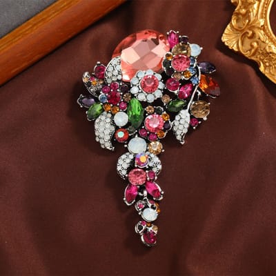 Klassieke Retro Barok Stijl Grote Strass Broches Voor Vrouwen Luxe Vintage Kristallen Hanger Spelden Dames Feest Banket Gespen gray