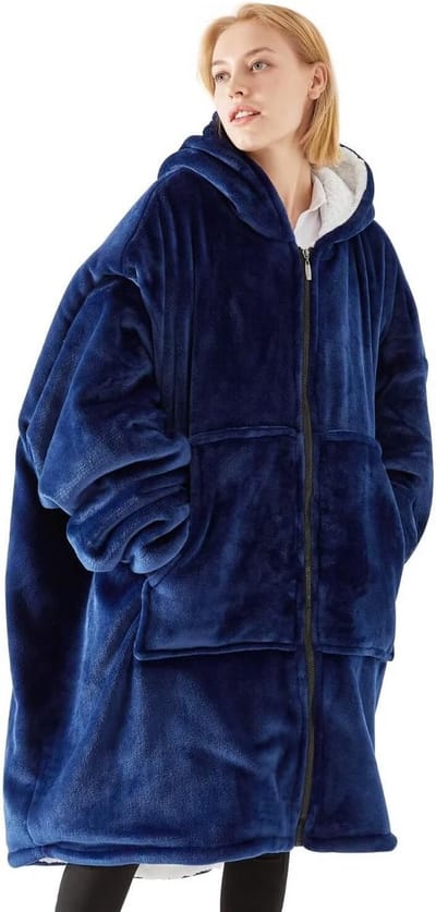 Oversized Hoodiedeken met Mouwen - Draagbare Flanel Deken met Ritssluiting - Warme en Zachte Deken voor Tieners en Volwassenen (90 x 130 cm)